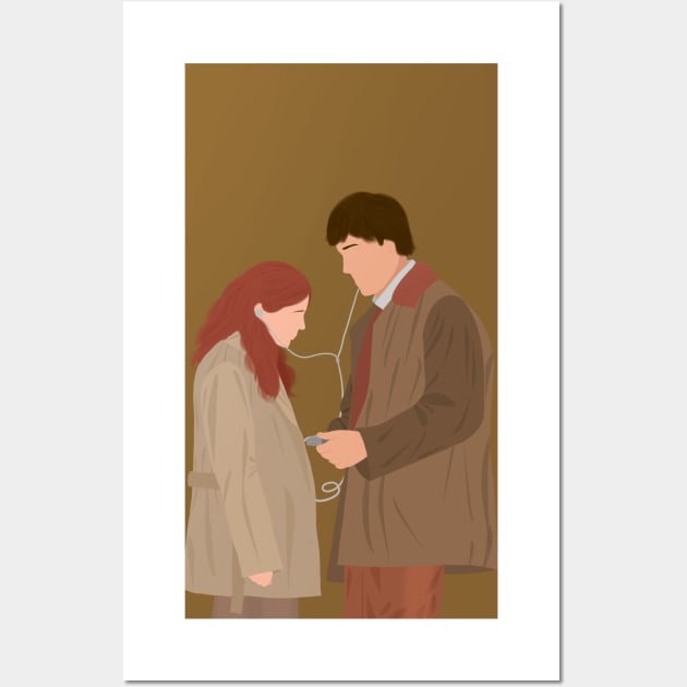 Office Jim and Pam Listening Music Song Headphones Fan Art Wall Art by senaeksi